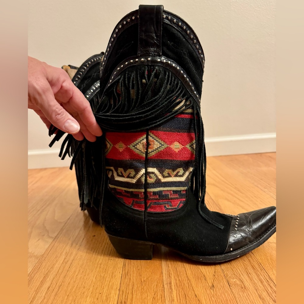Old Gringo Fringed Western Boots with Red and Black Design 9.5